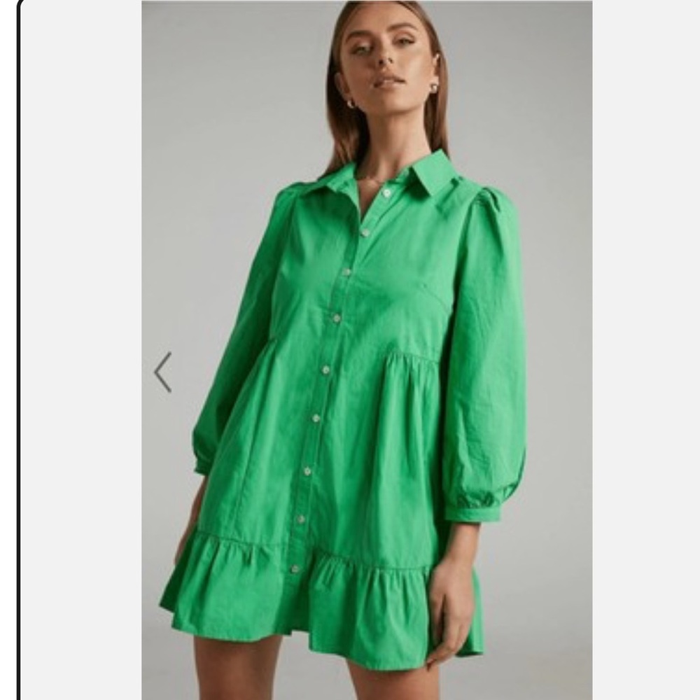 NEW Showpo cotton poplin frill hem shirt dress emerald green womens size 4